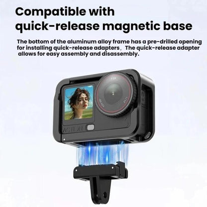 For DJI Osmo Action 6 Aluminum Alloy Cage Expandable Protective Frame with Silicone Lens Cap, Alloy Cage