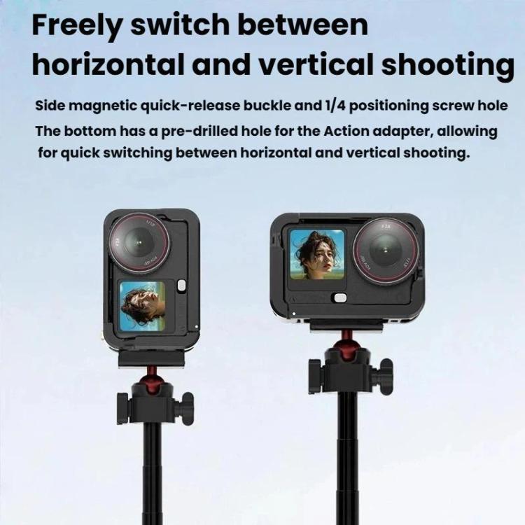 For DJI Osmo Action 6 Aluminum Alloy Cage Expandable Protective Frame with Silicone Lens Cap, Alloy Cage