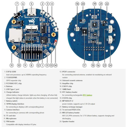 WAVESHARE ESP32-S3 AI Smart Speaker Development Board Dual-Mic Noise Reduction Echo Cancellation Surround RGB Light Effect