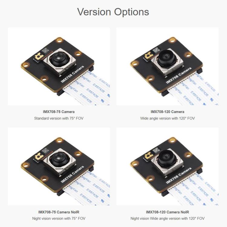 12MP High Resolution Auto Focus Camera Support High Dynamic Range, WAVESHARE IMX708 Standard 75 Degree, WAVESHARE IMX708 75 Degree Support Night Vision, WAVESHARE IMX708 Wide-angle 120 Degree, WAVESHARE IMX708 120 Degree Support Night Vision