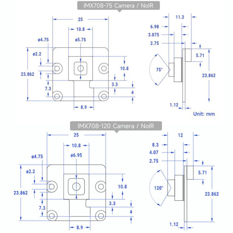 12MP High Resolution Auto Focus Camera Support High Dynamic Range, WAVESHARE IMX708 Standard 75 Degree, WAVESHARE IMX708 75 Degree Support Night Vision, WAVESHARE IMX708 Wide-angle 120 Degree, WAVESHARE IMX708 120 Degree Support Night Vision