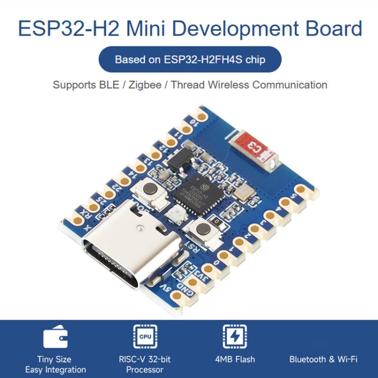 Mini Development Board Support Bluetooth / Zigbee / Thread Wireless Communication, WAVESHARE ESP32-H2-Zero, WAVESHARE ESP32-H2-Zero-M With Pin