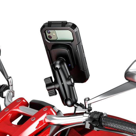 Soporte para teléfono móvil con caja impermeable elevada para motocicleta, manillar grande, espejo retrovisor grande, manillar pequeño, espejo retrovisor pequeño