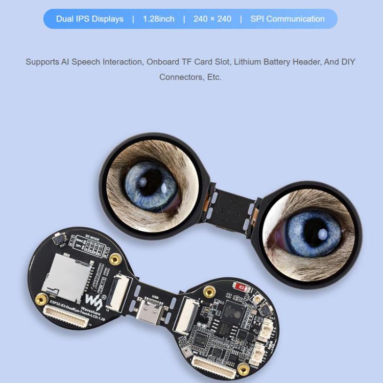WAVESHARE ESP32-S3 Double Eye 1.28 Inch Round LCD AIoT Development Board, Supports Wi-Fi / Bluetooth 5