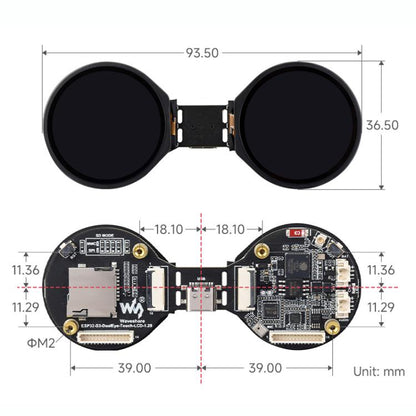 WAVESHARE ESP32-S3 Double Eye 1.28 Inch Round LCD AIoT Development Board, Supports Wi-Fi / Bluetooth 5