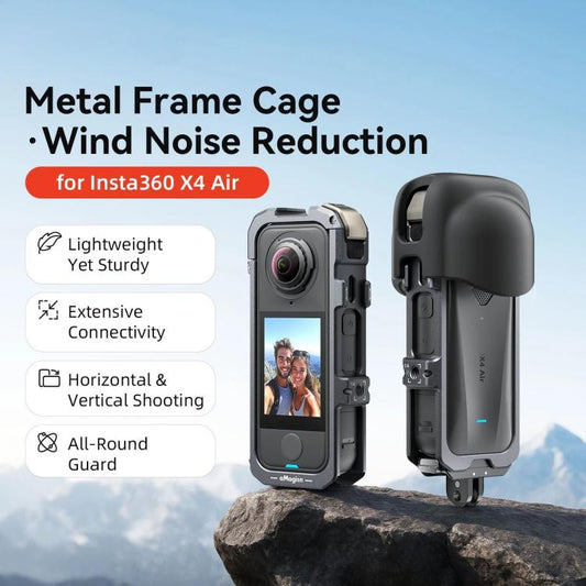 For Insta360 X4 Air aMagisn Quick-Release Metal Cage Wind Noise Reduction Expandable Frame with Lens Cap