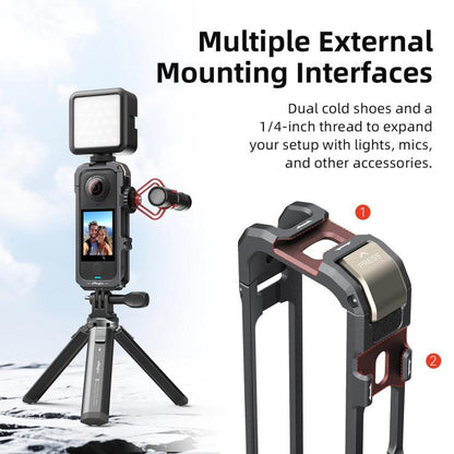 For Insta360 X4 Air aMagisn Quick-Release Metal Cage Wind Noise Reduction Expandable Frame with Lens Cap