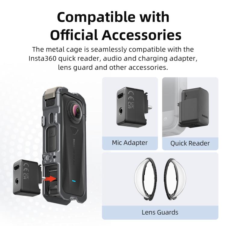 For Insta360 X4 Air aMagisn Quick-Release Metal Cage Wind Noise Reduction Expandable Frame with Lens Cap