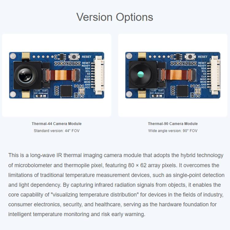 WAVESHARE 80x62 Pixel Non-Contact Infrared Thermal Imaging Sensor With Motion Detection, Standard, Wide Angle