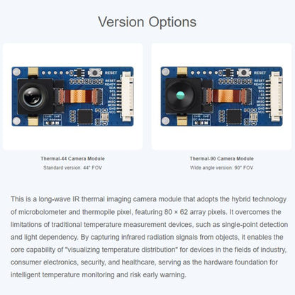 WAVESHARE 80x62 Pixel Non-Contact Infrared Thermal Imaging Sensor With Motion Detection, Standard, Wide Angle