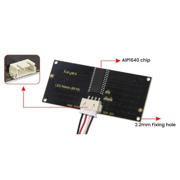 8x16 Matrix LED Display Module I2C Communication 3.3-5V Compatible