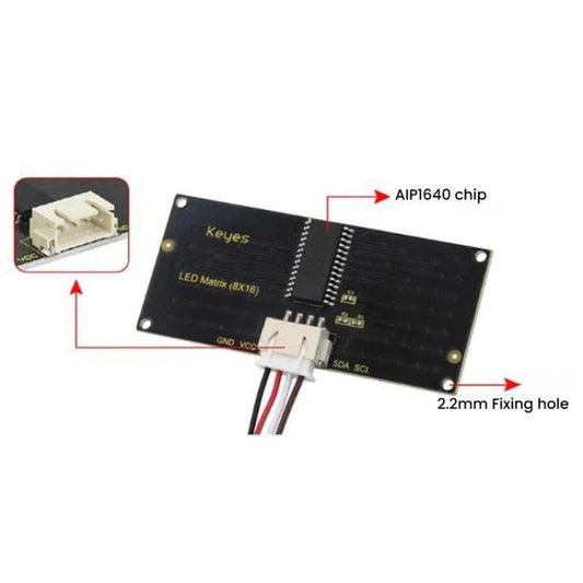 8x16 Matrix LED Display Module I2C Communication 3.3-5V Compatible