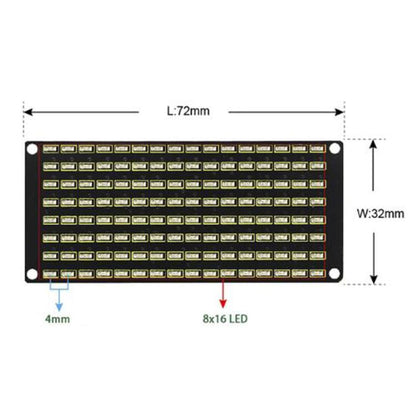 8x16 Matrix LED Display Module I2C Communication 3.3-5V Compatible