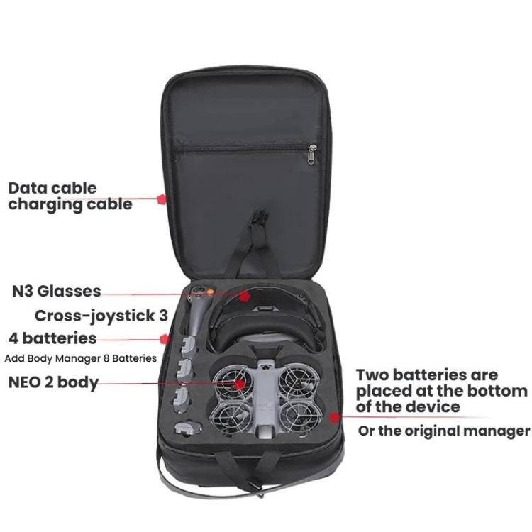 For DJI Neo 2 BKano Physical Smooth Flying Kit Organizer Bag Double Shoulder Hard Shell Bag