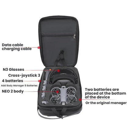 For DJI Neo 2 BKano Physical Smooth Flying Kit Organizer Bag Double Shoulder Hard Shell Bag