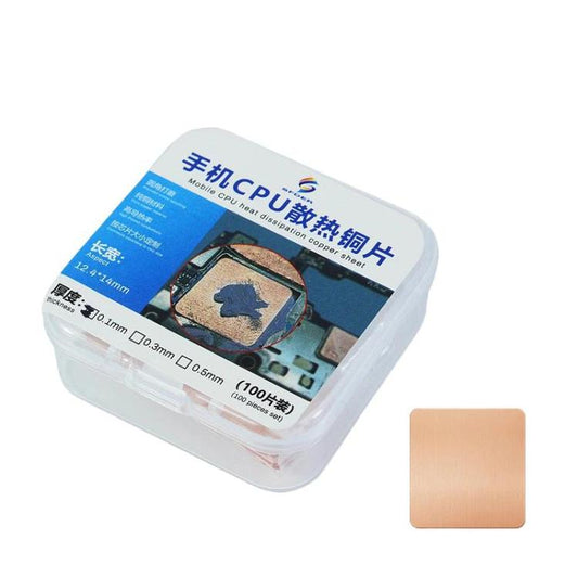 100 szt. miedzianych podkładek chłodzących z czerwonej miedzi do procesorów telefonów z systemem Android, arkusze miedzi o wysokiej przewodności, 0.1 mm, 0.3 mm, 0.5 mm