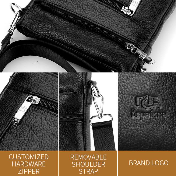 Bapaikce 1160 Men Leather Vertical Messenger Bag Large Capacity Waterproof Crossbody Bag