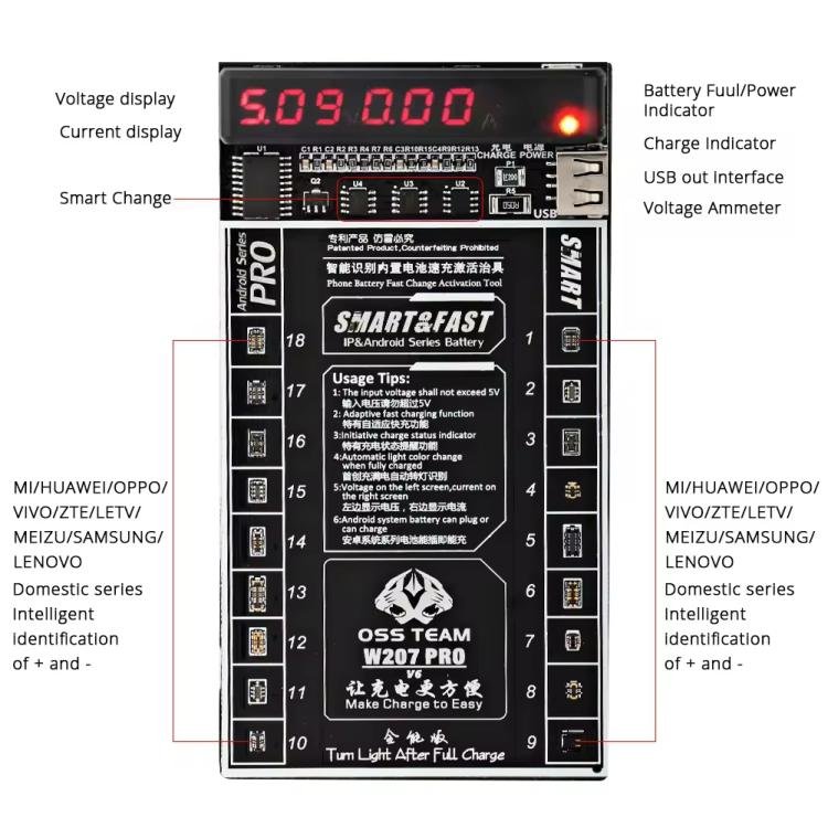 OSS TEAM W207 PRO V7 Battery Activation Detection Board Fast Charge IC Board For Android Devices, W207 PRO V7
