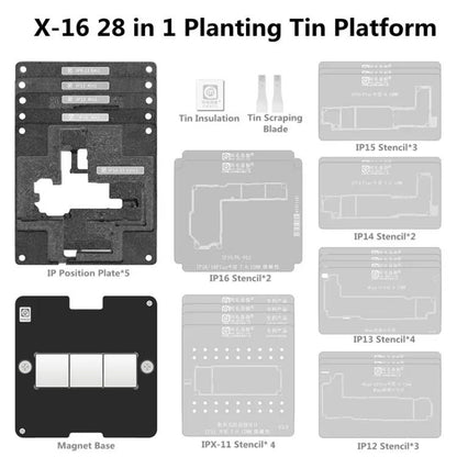 AΜAOΕ X-16 Sereis 28-In-1 Planting Tin Platform Set With Magnet Base Position Plate Middle Layer Solder Tin Net