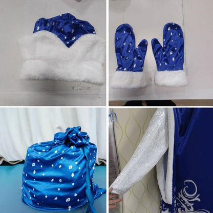 4pcs Santa Claus Cosplay Costume Christmas Outfit Hat Glove Large Storage Bag