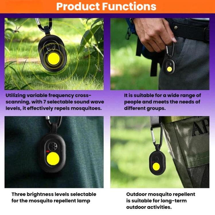 Répulsif portable multifonction à ultrasons SB-1330B - Clip anti-moustique silencieux et écologique pour l'extérieur