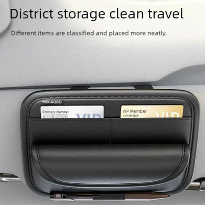 Universal Large-Capacity Sun Visor Organizer For Cars Multi-Functional Eyeglass Clip & Ticket/Card Storage Bag