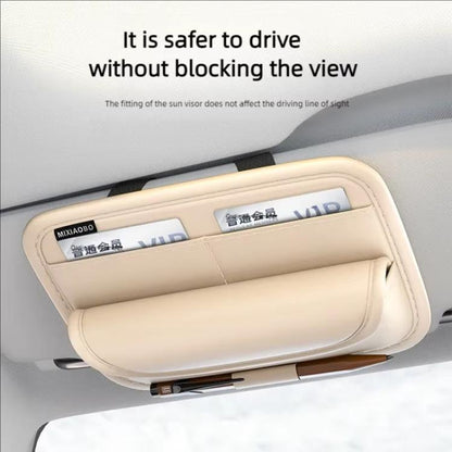 Universal Large-Capacity Sun Visor Organizer For Cars Multi-Functional Eyeglass Clip & Ticket/Card Storage Bag