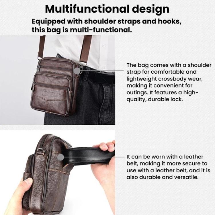 DEABOLAR 1140 Men Multi-Functional Crossbody Bag Belt-Wearable Leather Durable Zipper Shoulder Bag