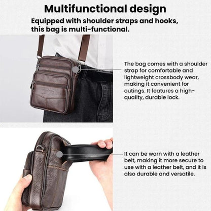 DEABOLAR 1140 Men Multi-Functional Crossbody Bag Belt-Wearable Leather Durable Zipper Shoulder Bag