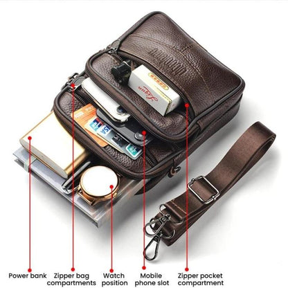 DEABOLAR 1140 Men Multi-Functional Crossbody Bag Belt-Wearable Leather Durable Zipper Shoulder Bag