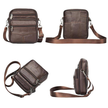 DEABOLAR 1140 Men Multi-Functional Crossbody Bag Belt-Wearable Leather Durable Zipper Shoulder Bag