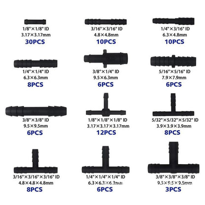113pcs Universal Car & Garden Water Spray Pipe Quick Connector Kit Reducer / Tee / Straight Connectors