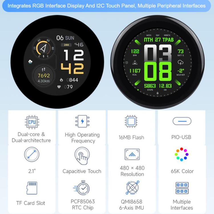 WAVESHARE RP2350 2.1 Inch Capacitive Touch Round Display Development Board, Flat, 2.5D Curved