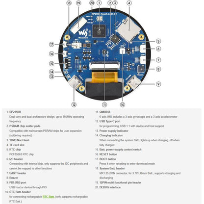 WAVESHARE RP2350 2.1 Inch Capacitive Touch Round Display Development Board, Flat, 2.5D Curved