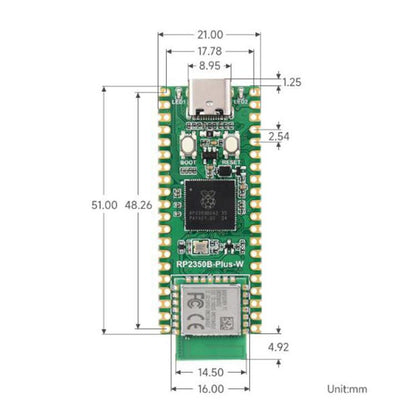 WAVESHARE RP2350B-Plus-W Development Board Raspberry Pi RP2350B Dual-Core Microcontroller Supports Wi-Fi & Bluetooth, 32048