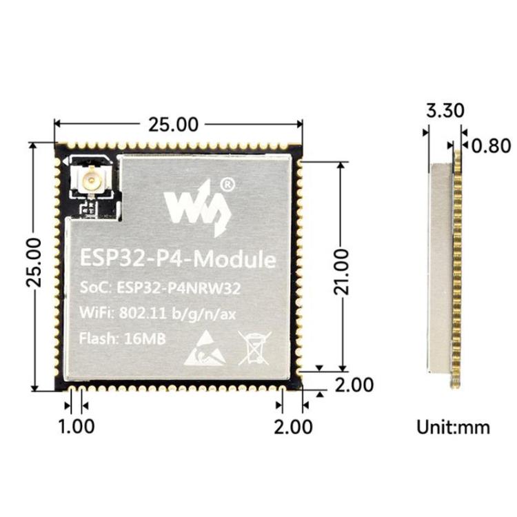WAVESHARE ESP32-P4-Module Core Board Supports 2.4GHz Wi-Fi And Bluetooth 5.3, 16MB, 32MB, 16MB Onboard IPEX Connector, 32MB Onboard IPEX Connector
