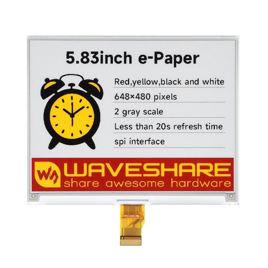 WAVESHARE 5.83 Inch E-Paper 4 Color E-Ink Display Module, Raw Display, With Driver HAT