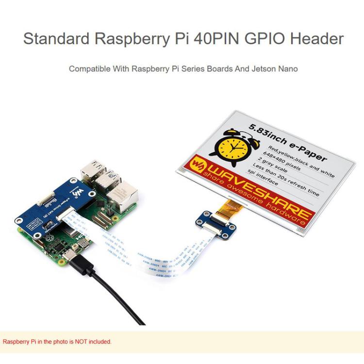 WAVESHARE 5.83 Inch E-Paper 4 Color E-Ink Display Module, Raw Display, With Driver HAT