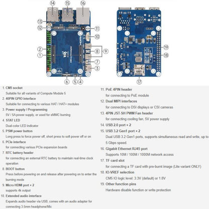 WAVESHARE CM5-To-Pi5-Adapter For Raspberry Pi 5 CM5 To Pi 5 Adapter Board Supports Connecting To Microphone, 32049