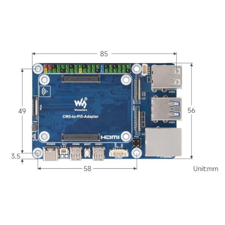 WAVESHARE CM5-To-Pi5-Adapter For Raspberry Pi 5 CM5 To Pi 5 Adapter Board Supports Connecting To Microphone, 32049