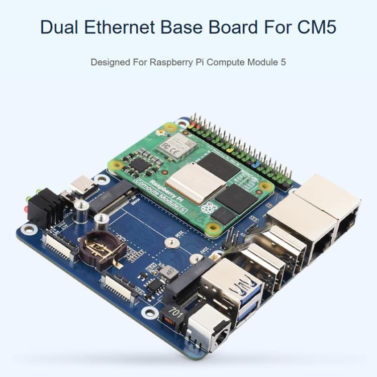 For Raspberry Pi CM5 WAVESHARE Dual Network Port Expansion Board Support 4/5G Communication Module, EU Plug, US Plug, UK Plug