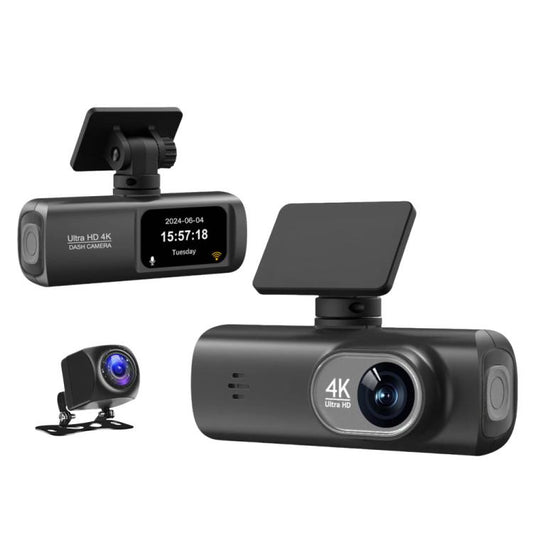 كاميرا سيارة أمامية وخلفية بدقة 4K، تدعم التسجيل المزدوج، وتتصل بالهواتف الذكية عبر الواي فاي، مع إمكانية تتبع الموقع عبر نظام تحديد المواقع العالمي (GPS) أو من الأمام والداخل، أو من الأمام والداخل مع إمكانية تتبع الموقع عبر نظام تحديد المواقع العالمي (GPS).