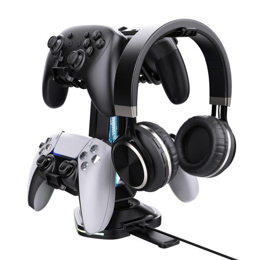 Support de jeu multifonction pour casque et 4 manettes avec deux ports de charge USB et éclairage RVB