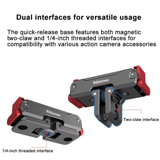 For DJI Osmo Action 6 / Nano Ribionex Dual-Sided Magnetic Quick-release Adapter Mount with 2-Claw and 1/4-inch Tripod Thread