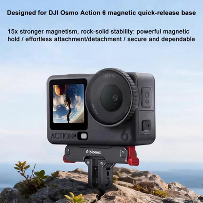For DJI Osmo Action 6 / Nano Ribionex Dual-Sided Magnetic Quick-release Adapter Mount with 2-Claw and 1/4-inch Tripod Thread