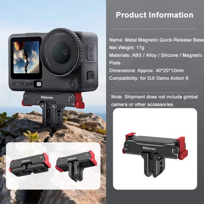 For DJI Osmo Action 6 / Nano Ribionex Dual-Sided Magnetic Quick-release Adapter Mount with 2-Claw and 1/4-inch Tripod Thread
