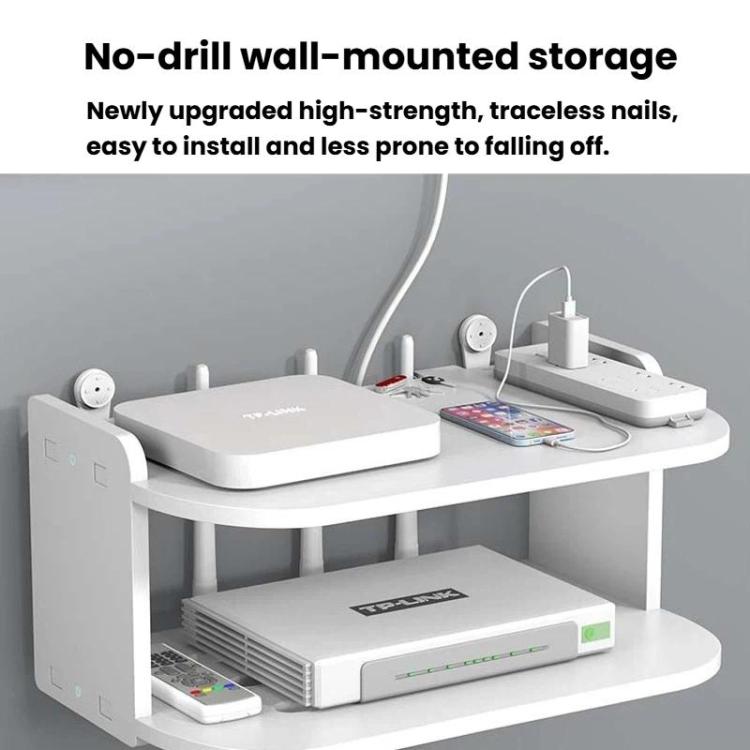 2-Tier Storage Shelf For TV Box & Router Drill-Free Wall-Mounted Organizer Box, 30cm, 35cm, 40cm, 45cm, 50cm