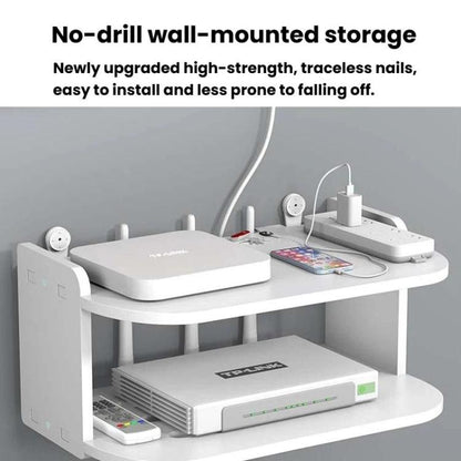 2-Tier Storage Shelf For TV Box & Router Drill-Free Wall-Mounted Organizer Box, 30cm, 35cm, 40cm, 45cm, 50cm