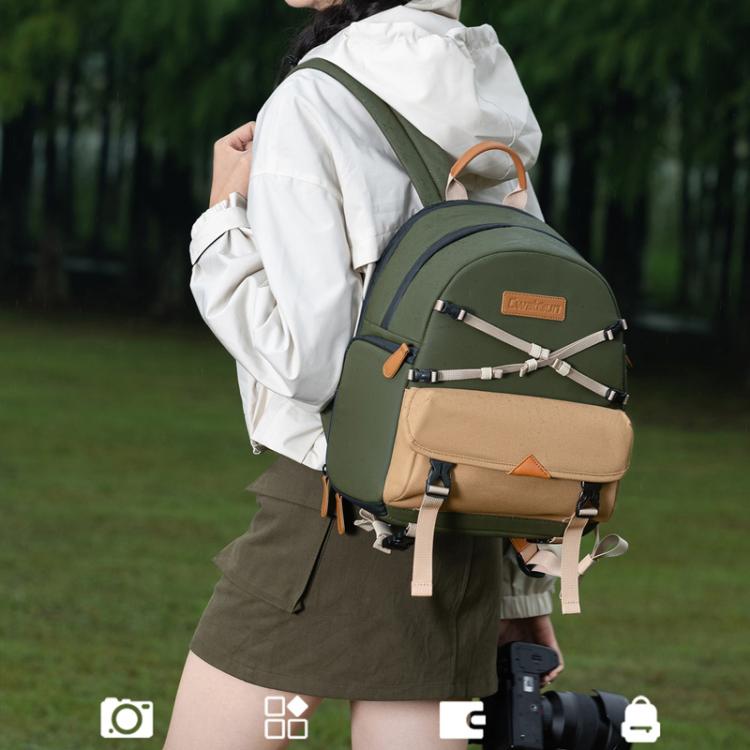 Cwatcun D249 Casual Shoulder Camera Bag Decompressorized Quick Access DSLR Storage Bag, Medium Army Green