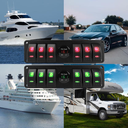 Waterproof Switch Panel With Digital Voltage Display For Vehicles And Ships, Red, Green